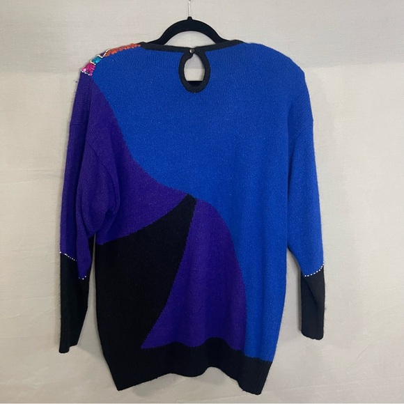 Vintage IB Diffusion Plus Size 1X  Sequin Beaded Silk Wool Sweater Tacky 1992 - Picture 3 of 6
